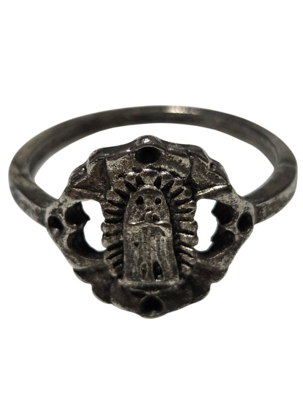 Vintage Religious Ring Size 7.25 Virgin Mary Silver Tone Christian Jewelry Women